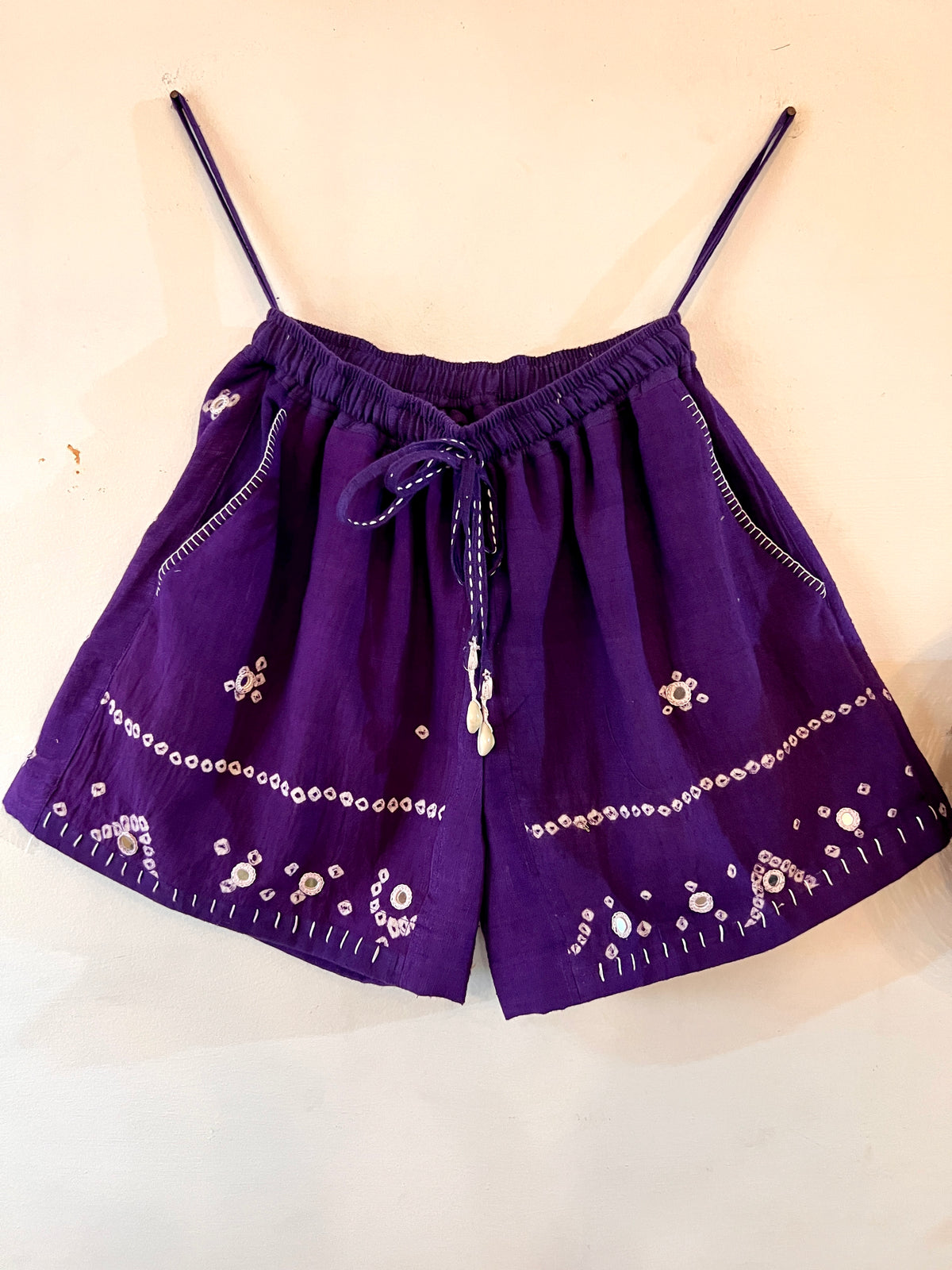 Upycle Bandhani Purple Mirror Shorts