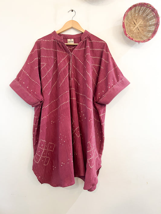 Pink Rabari Bandhani Kaftan Dress