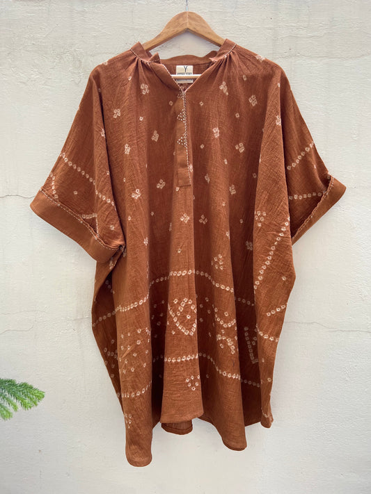 Ochre Rabari Dots Bandhani Kaftan Dress