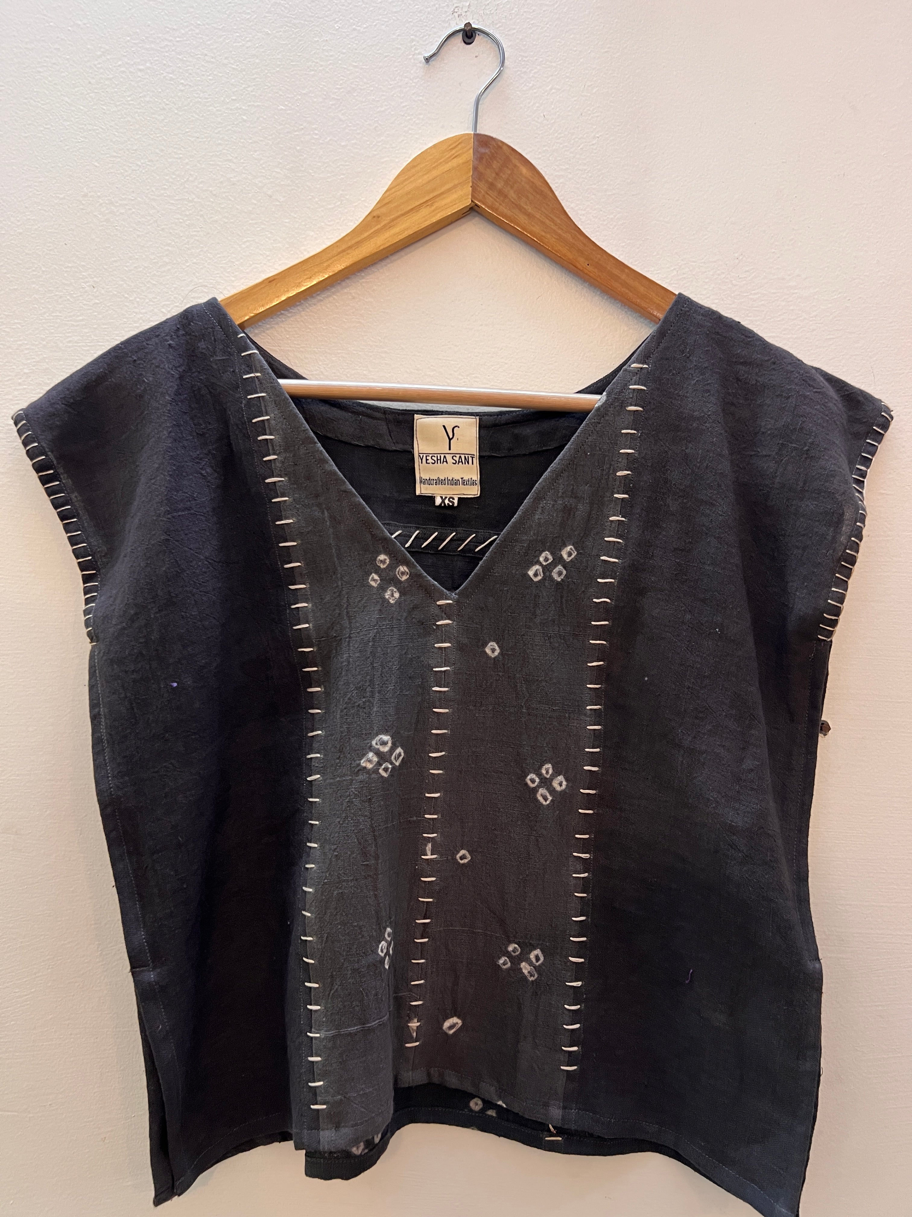 Upcycle Charcoal Bandhani Boxy Top