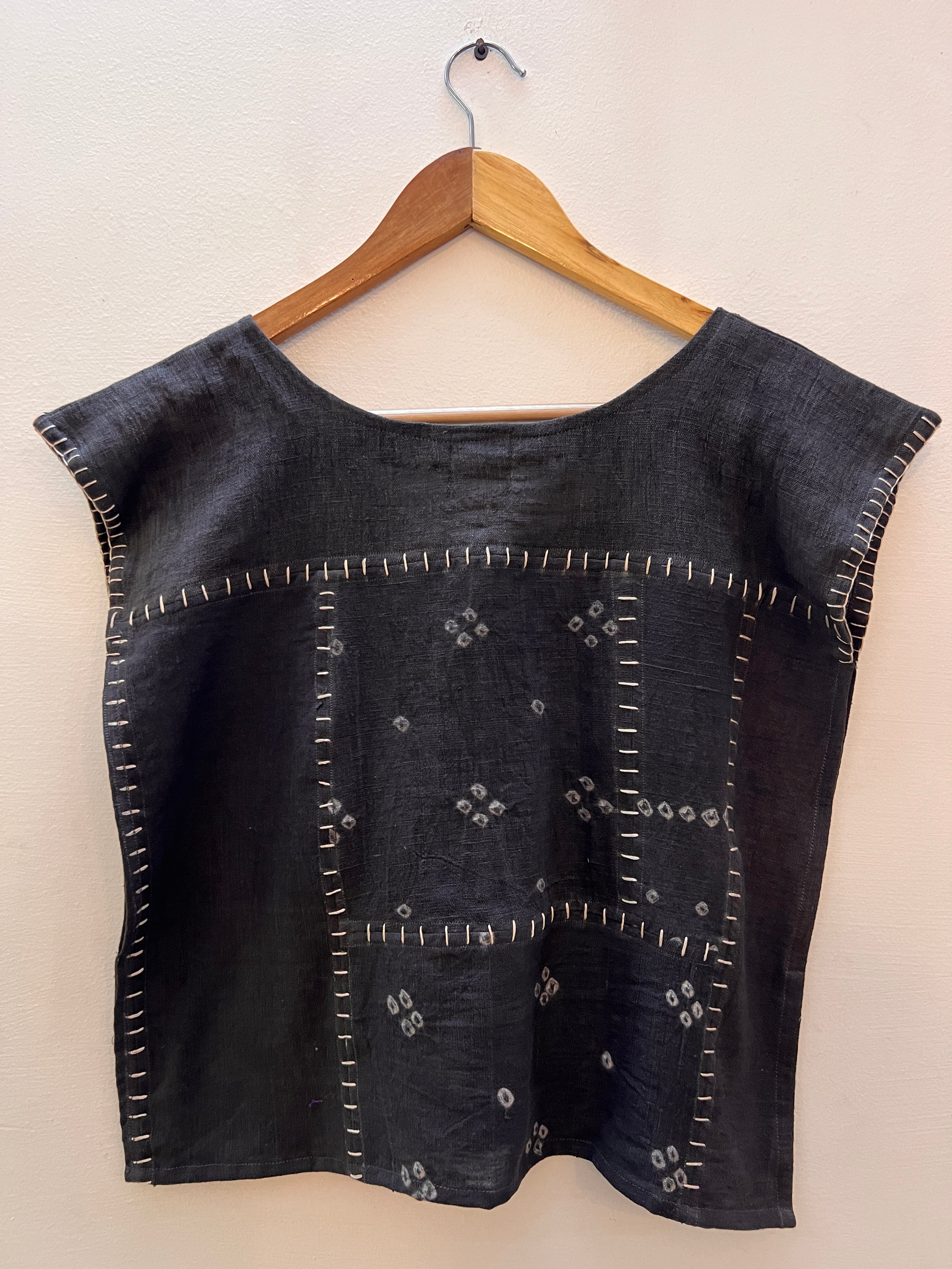 Upcycle Charcoal Bandhani Boxy Top