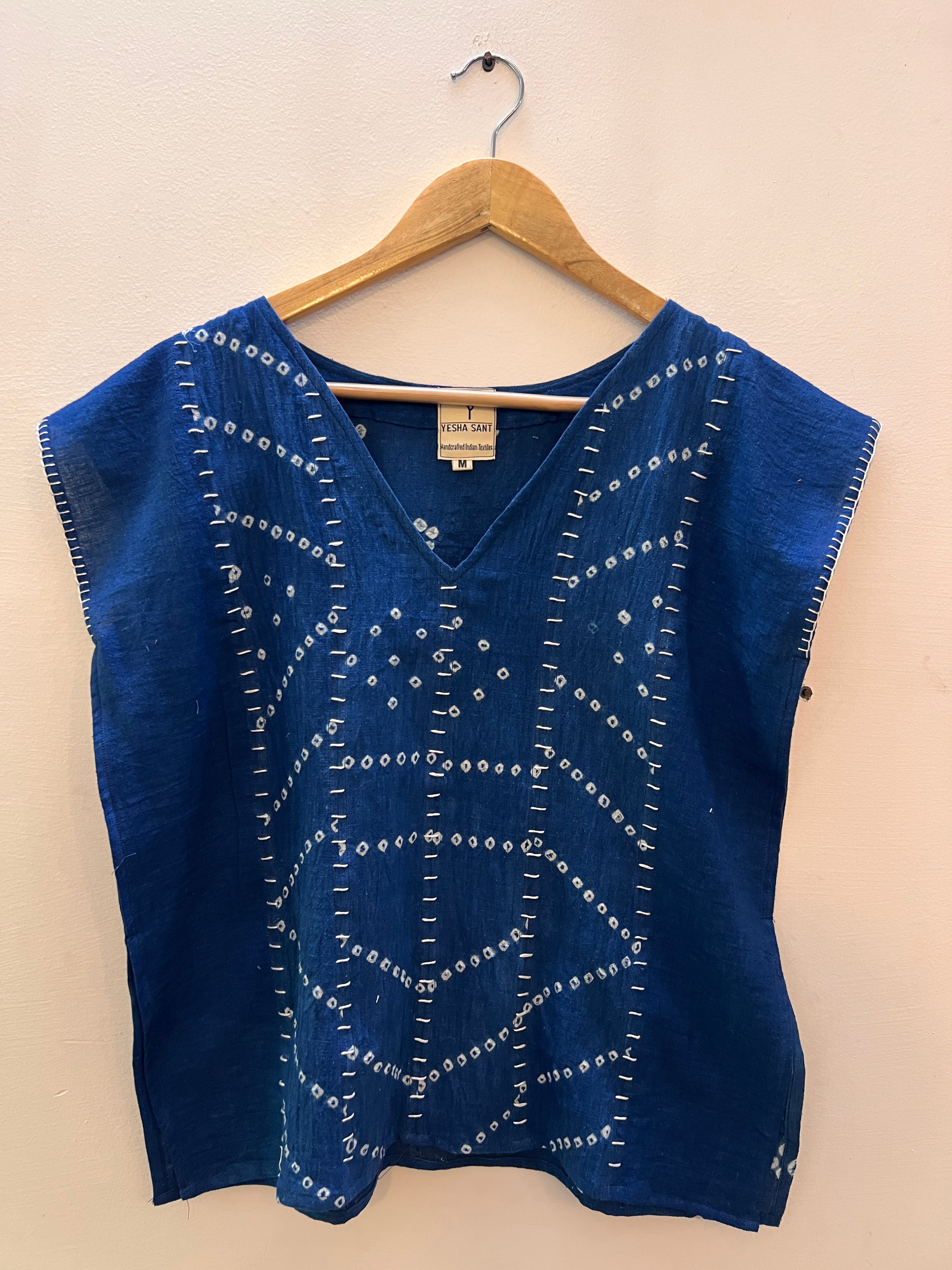 Upcycle lndigo Bandhani Boxy Top