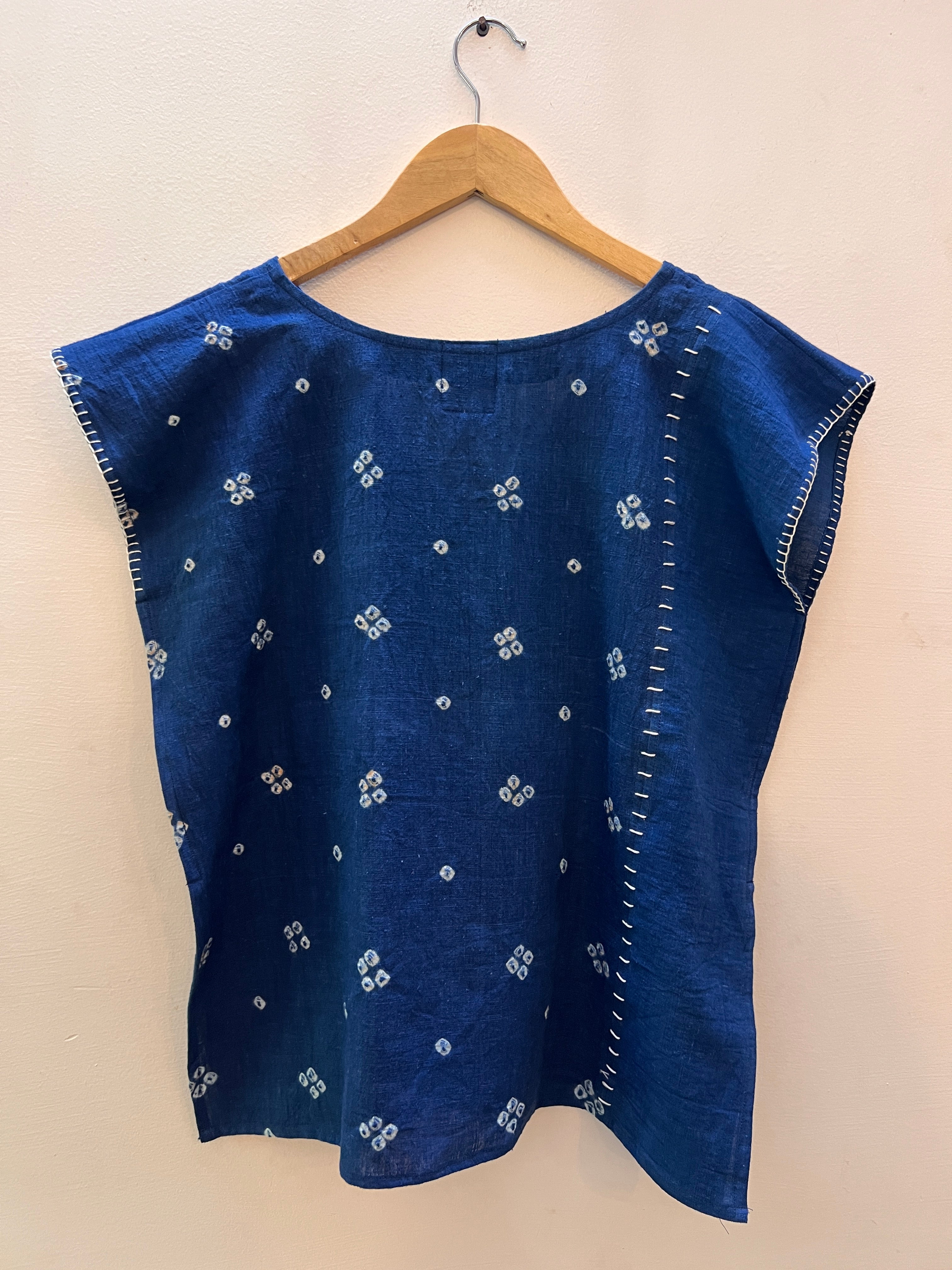 Upcycle lndigo Bandhani Boxy Top