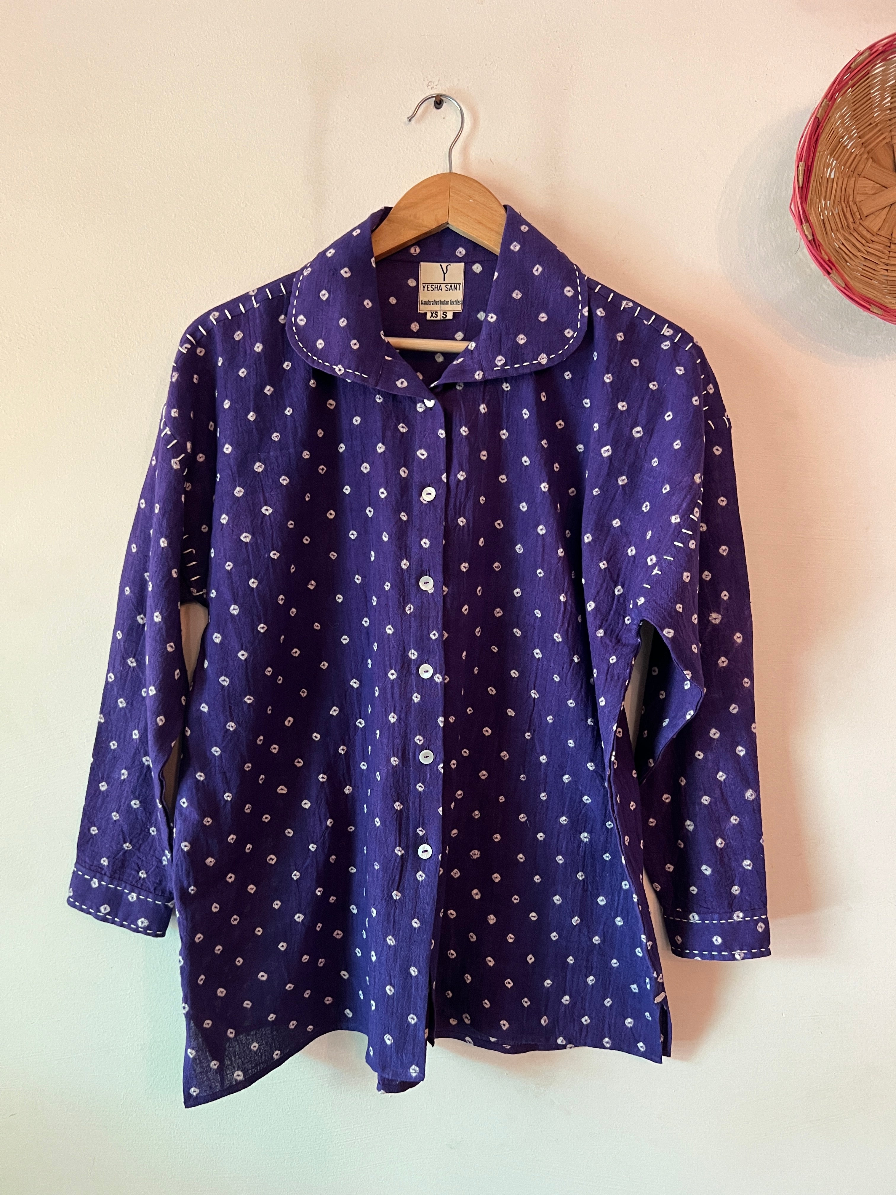 Bandhani Dots Purple Drop Shoulder Boxy Fit Shirt