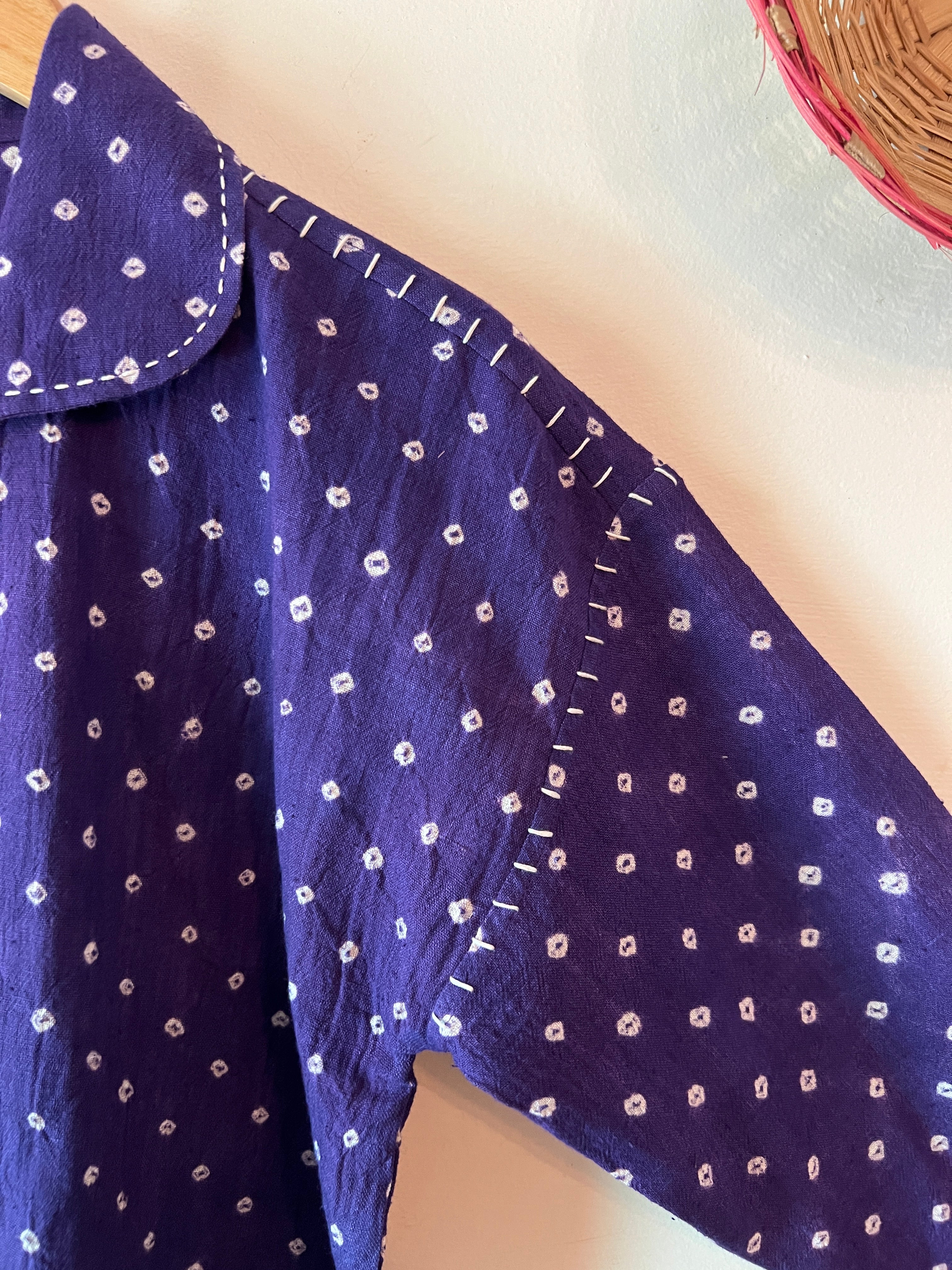 Bandhani Dots Purple Drop Shoulder Boxy Fit Shirt