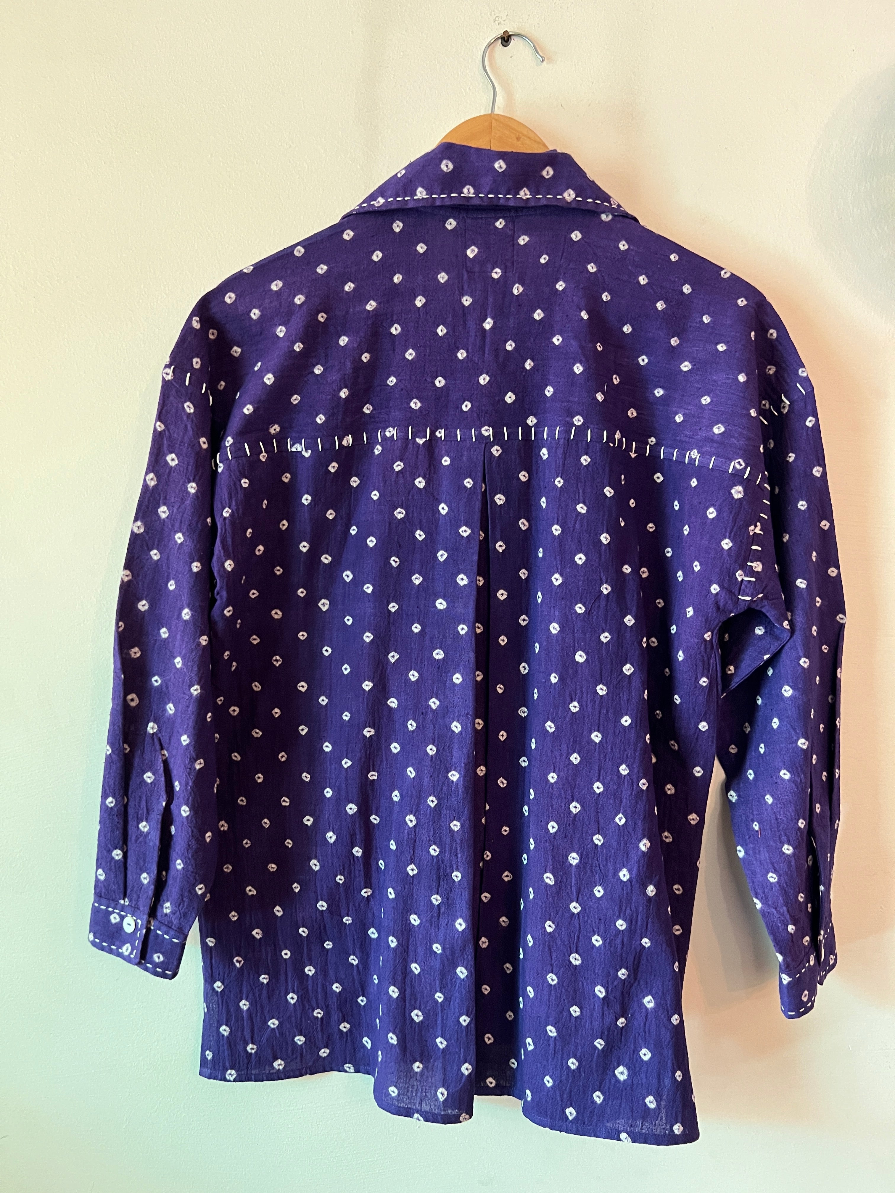 Bandhani Dots Purple Drop Shoulder Boxy Fit Shirt