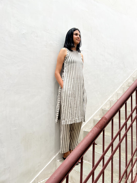 Season-less Grey Stripe Organic Coord Set