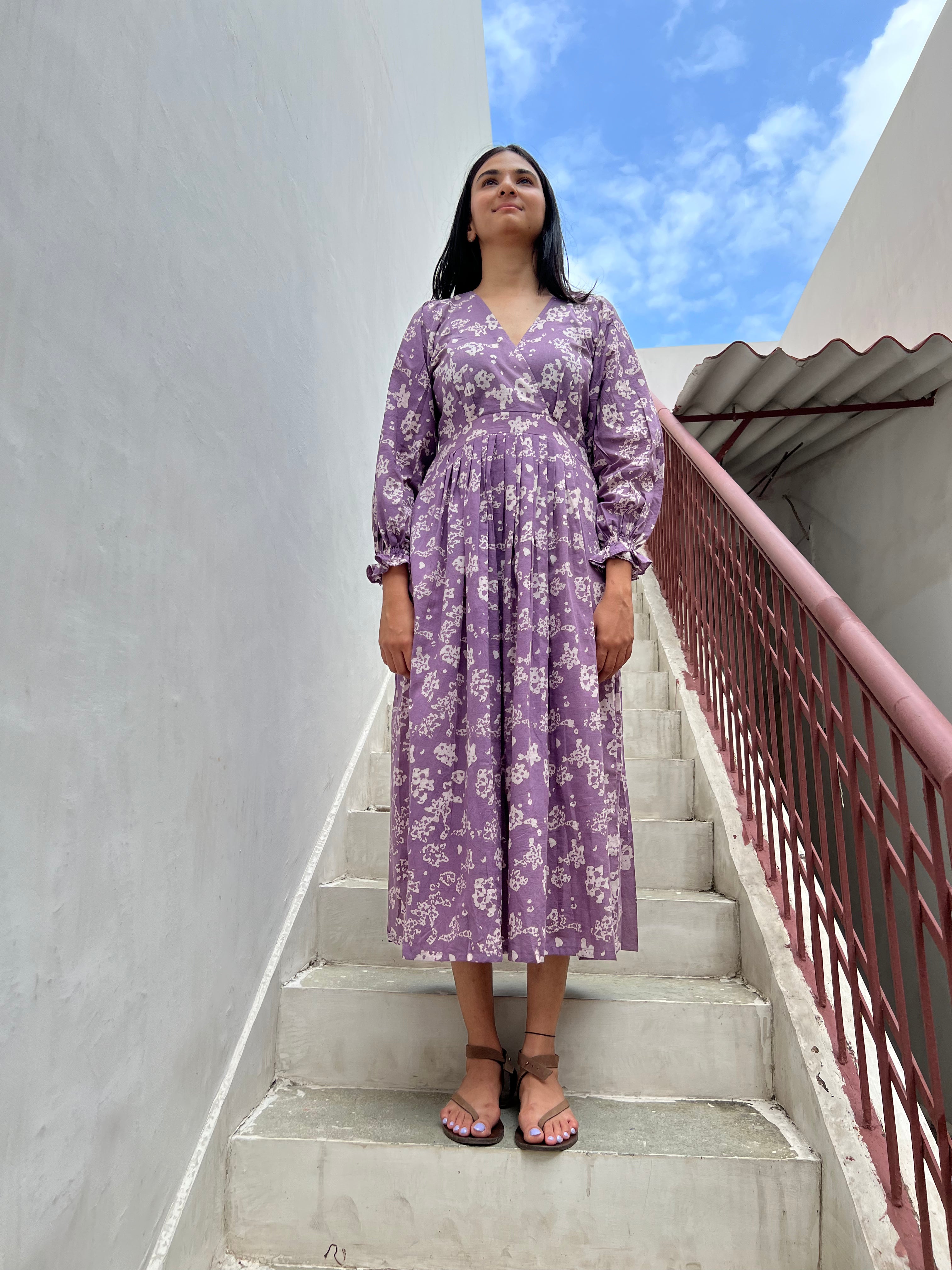 Batik Lavender Fit & Flare Dress