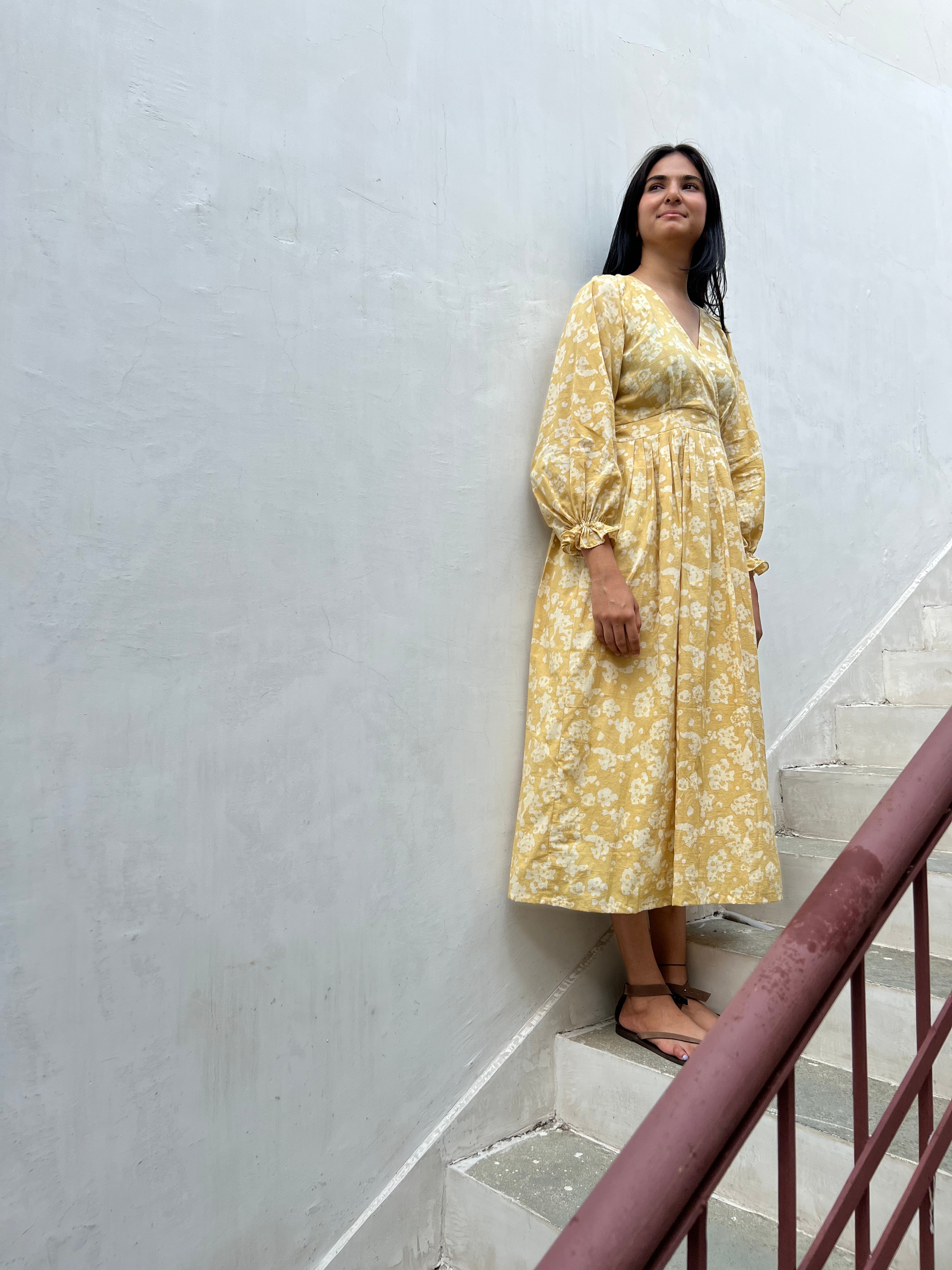 Batik Yellow Fit & Flare Dress