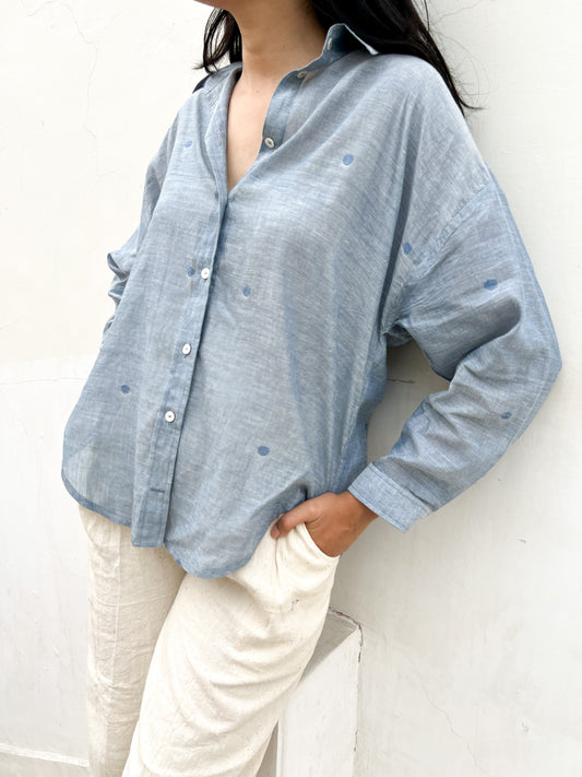 Jamdani Powder Blue Boxy Shirt