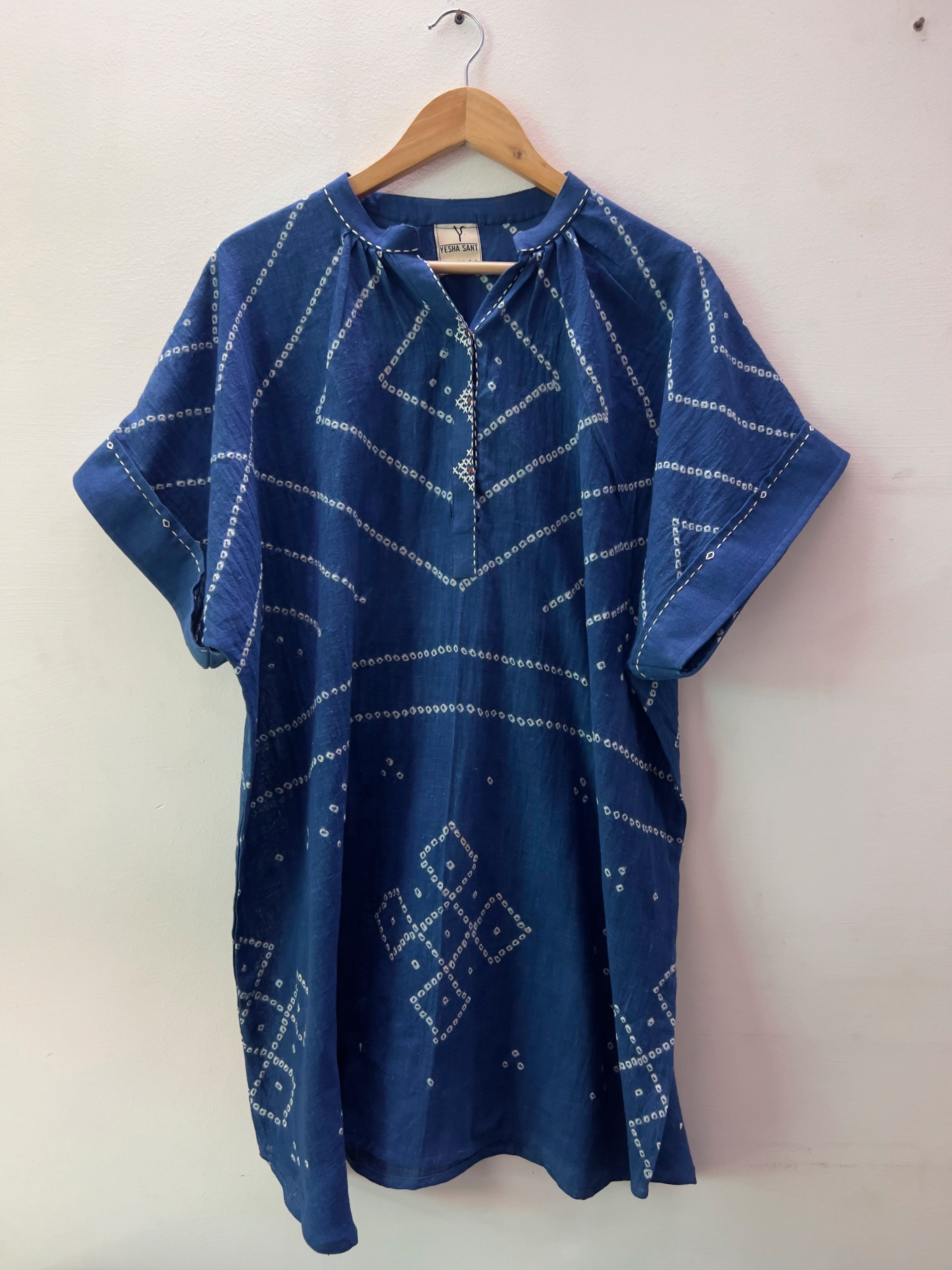 Bandhani Tattoo Indigo Kaftan Dress