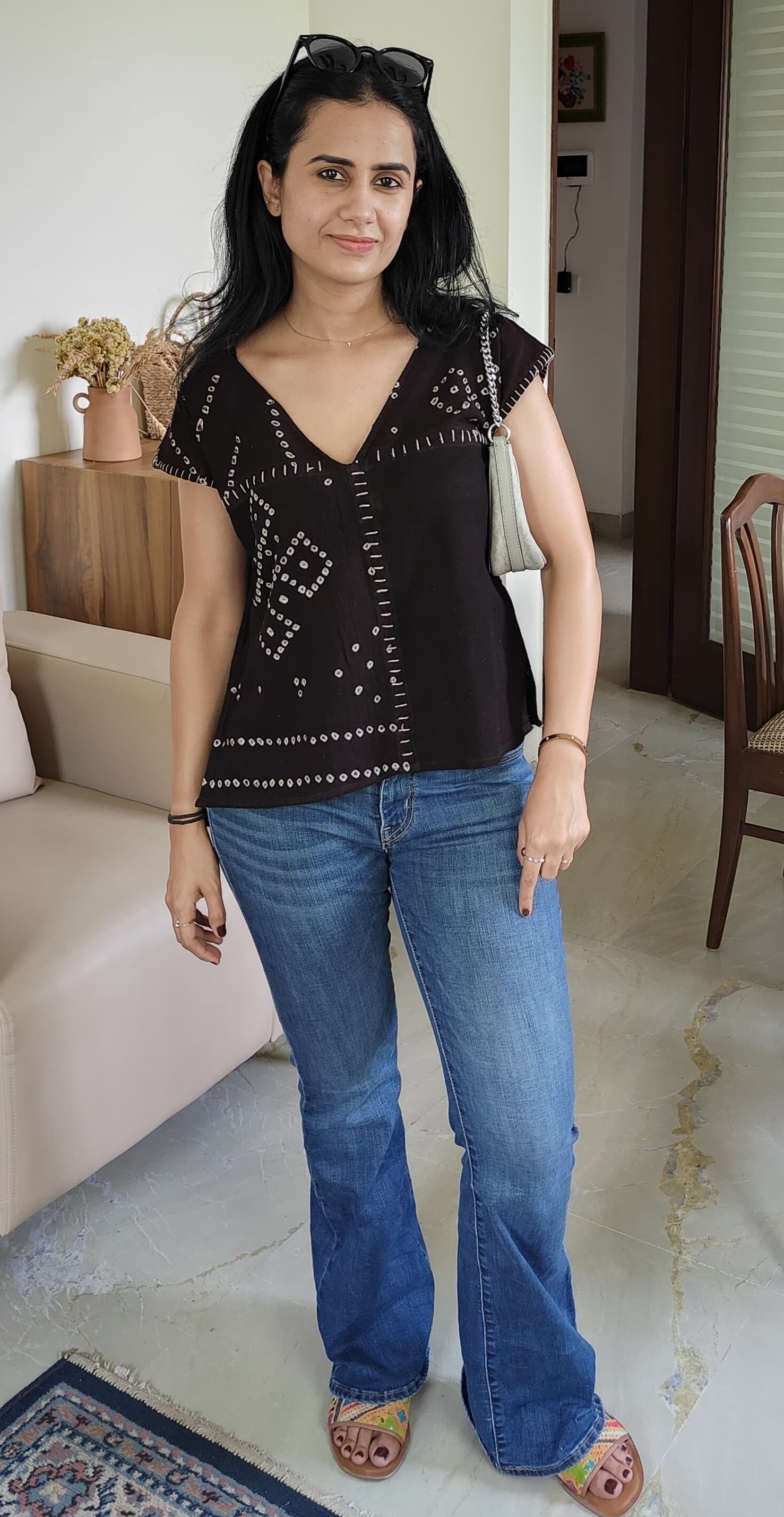 Upcycle Black Bandhani Boxy Top