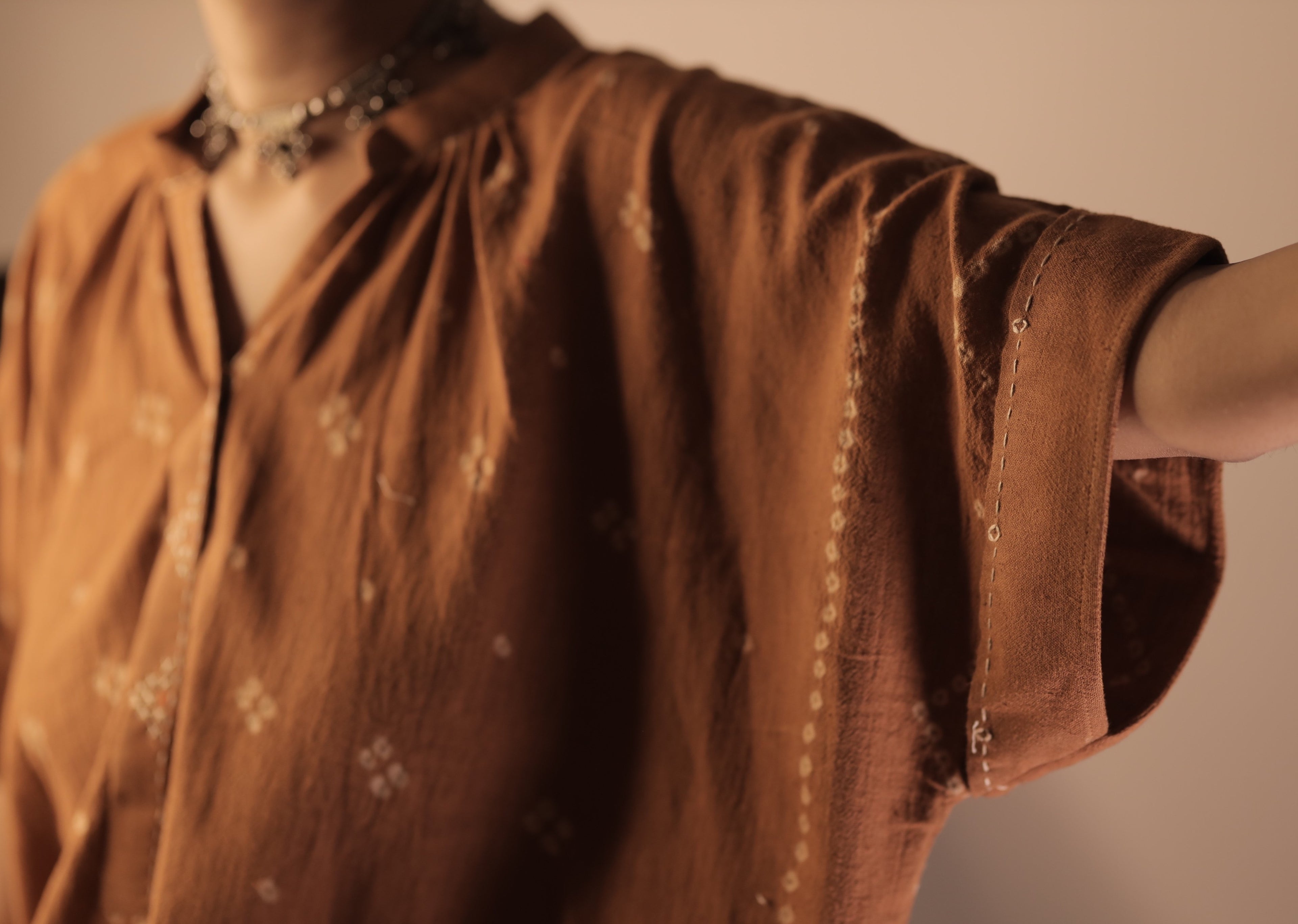 Bandhani Rabari Rust Kaftan Dress