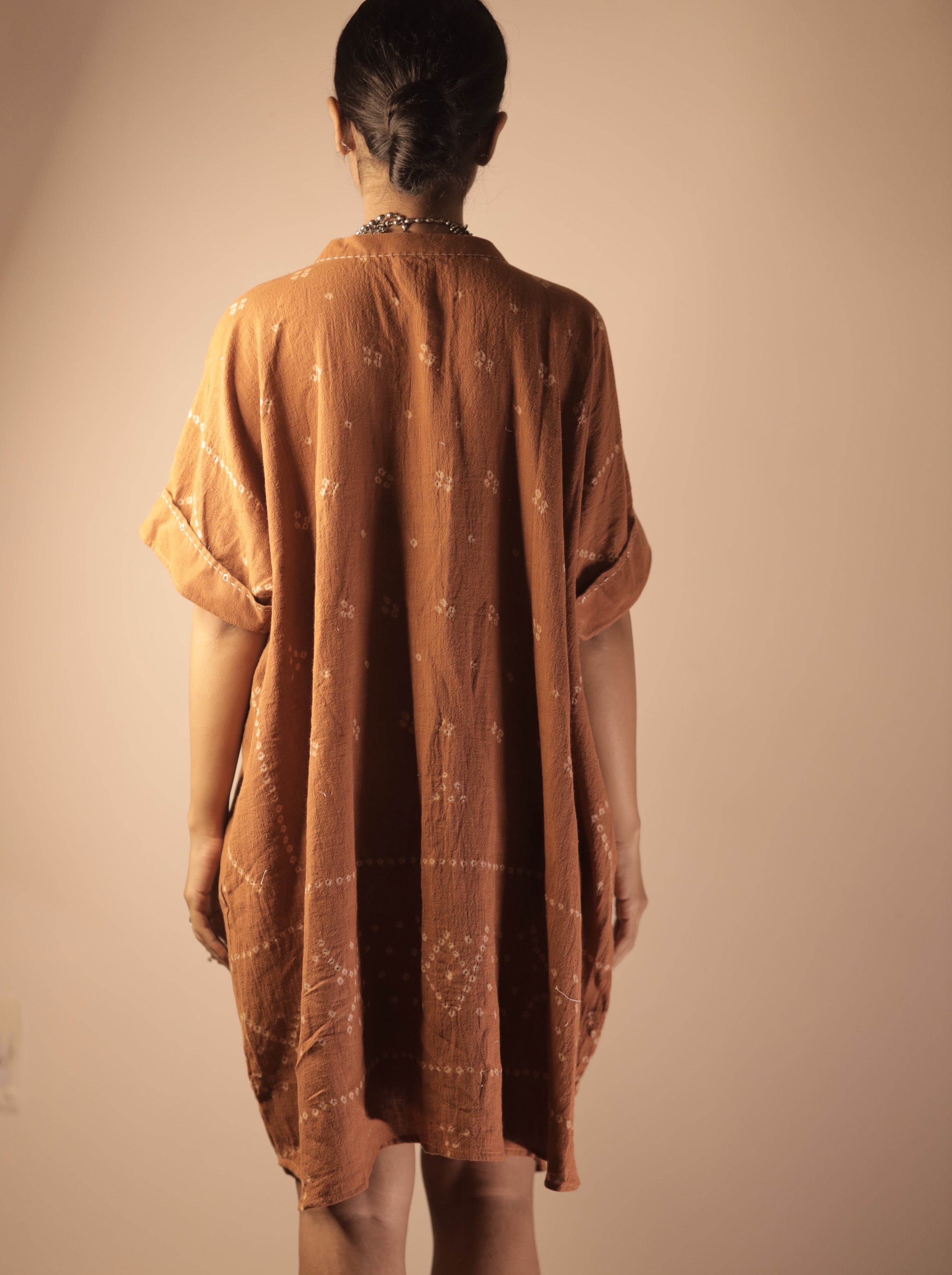 Bandhani Rabari Rust Kaftan Dress