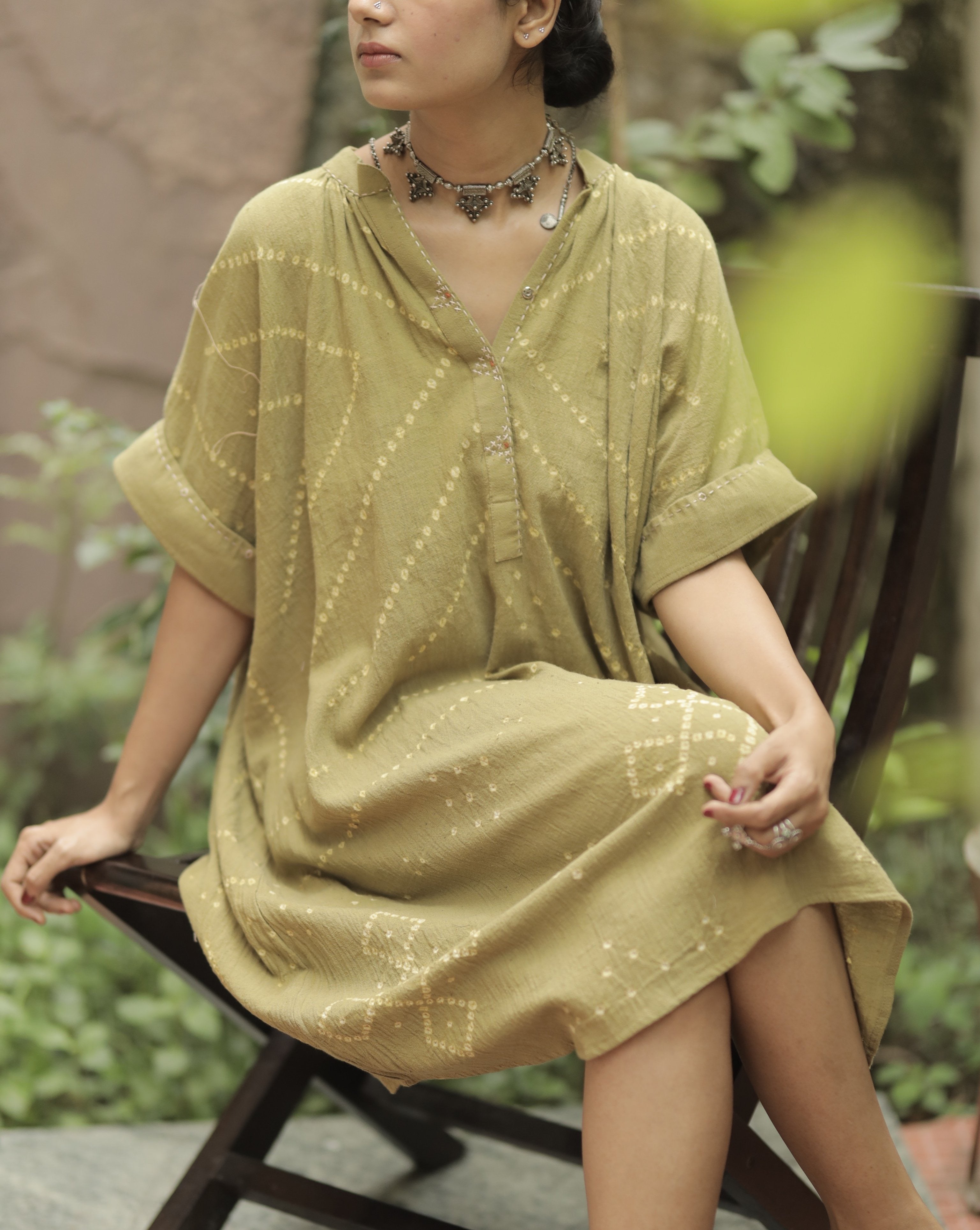 Bandhani Sage Kaftan Dress