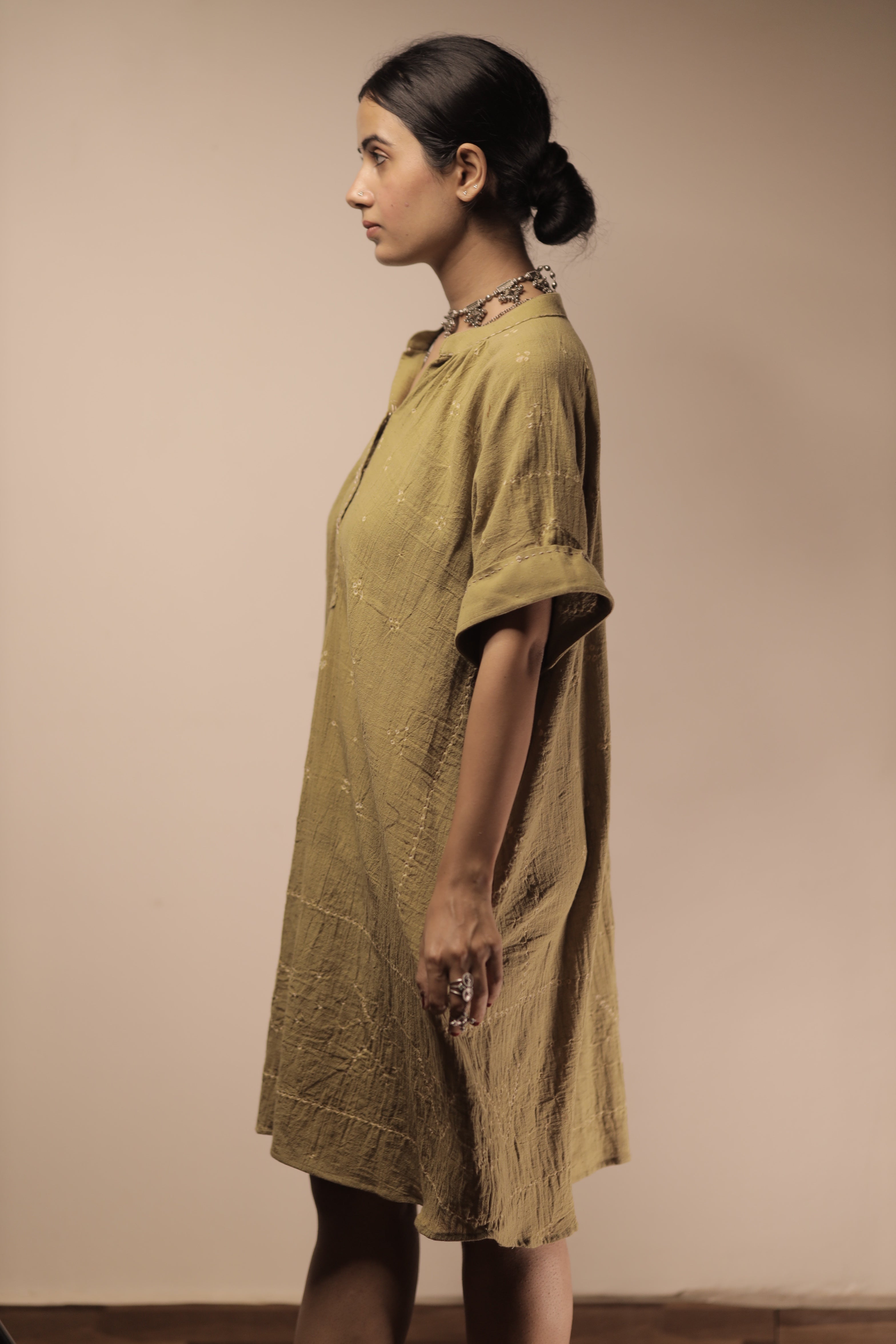 Bandhani Rabari Sage Kaftan Dress