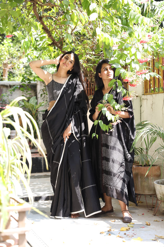 Kantha Sequin Midnight Sari - YESHA SANT