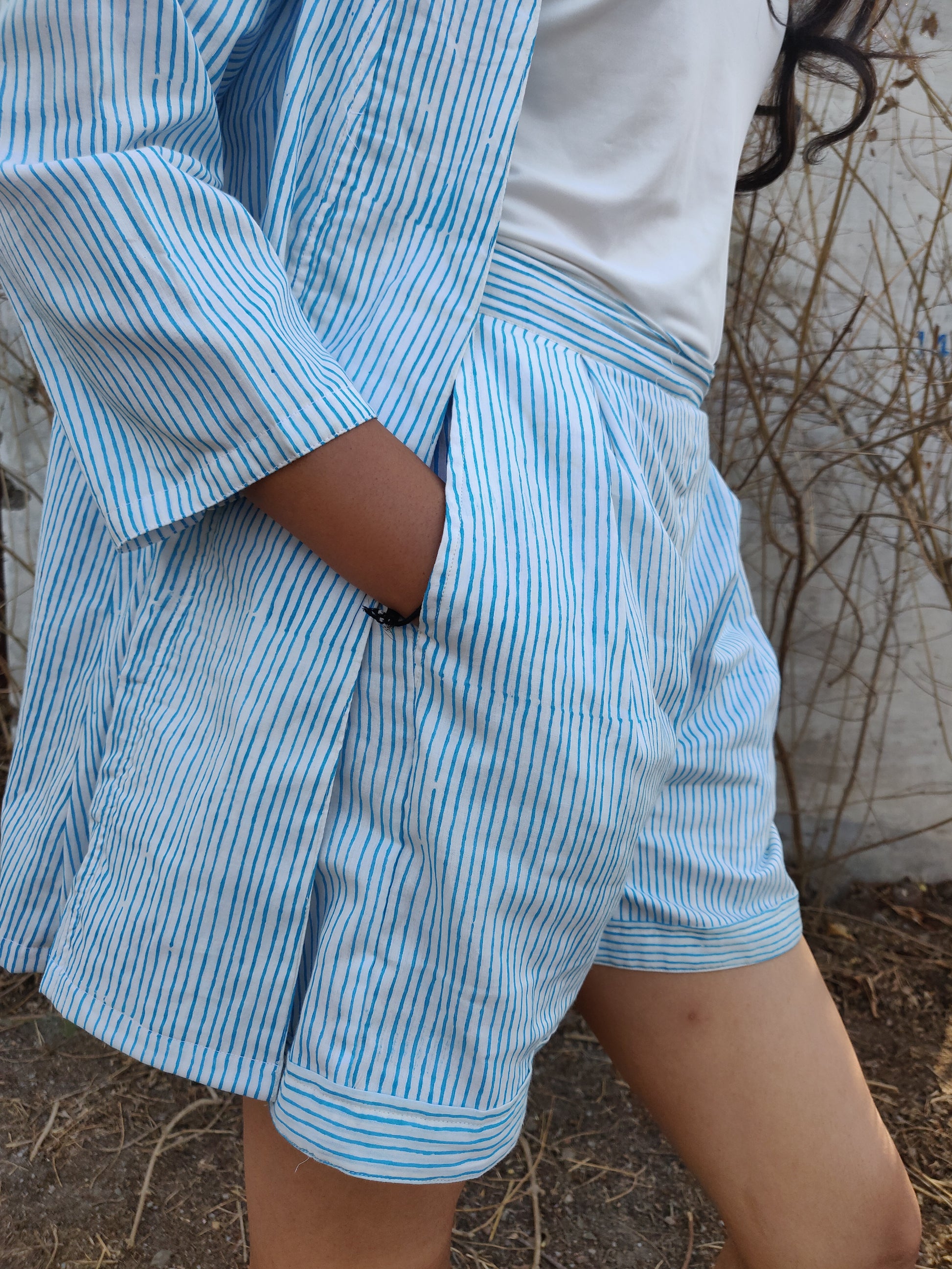 Handblock Printed Stripe Shorts - YESHA SANT