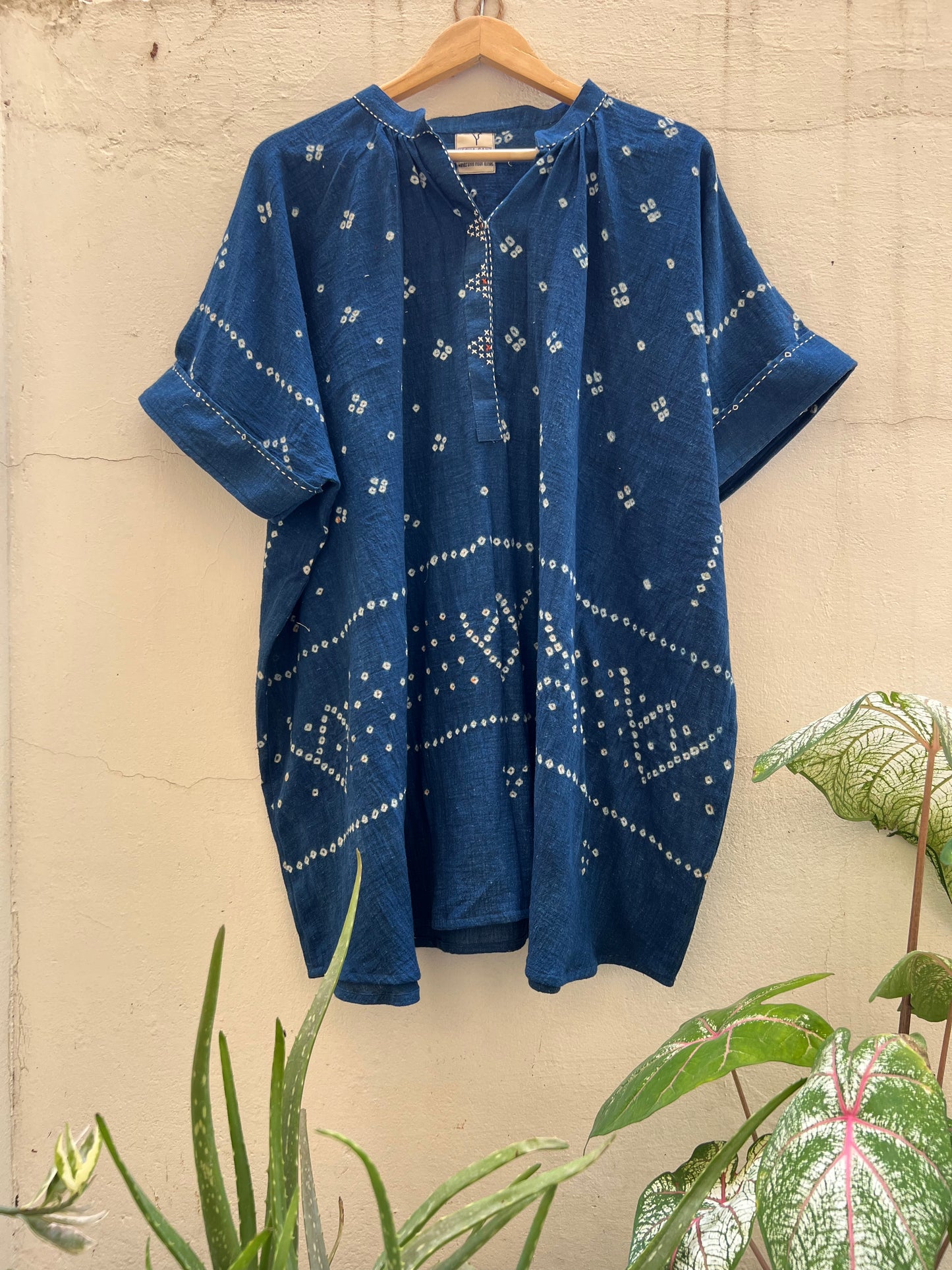Bandhani Natural Indigo Kaftan Dress (Free Size)