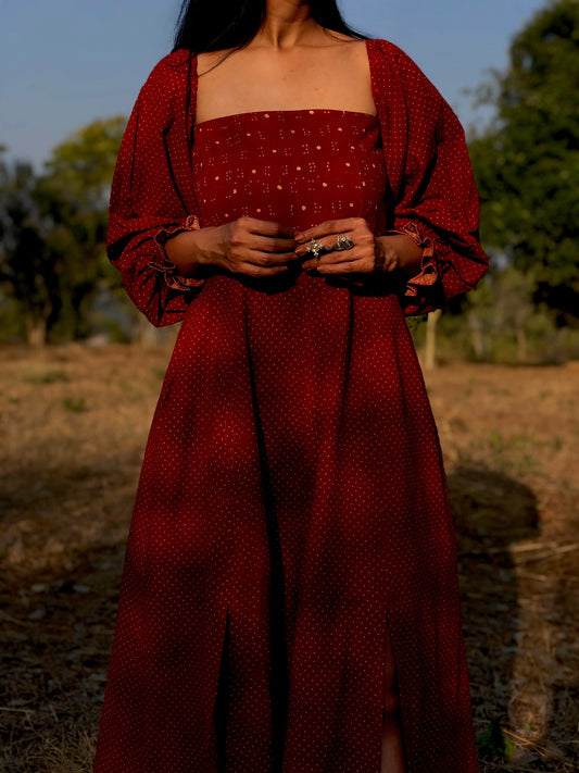 rabari dots square neck dress