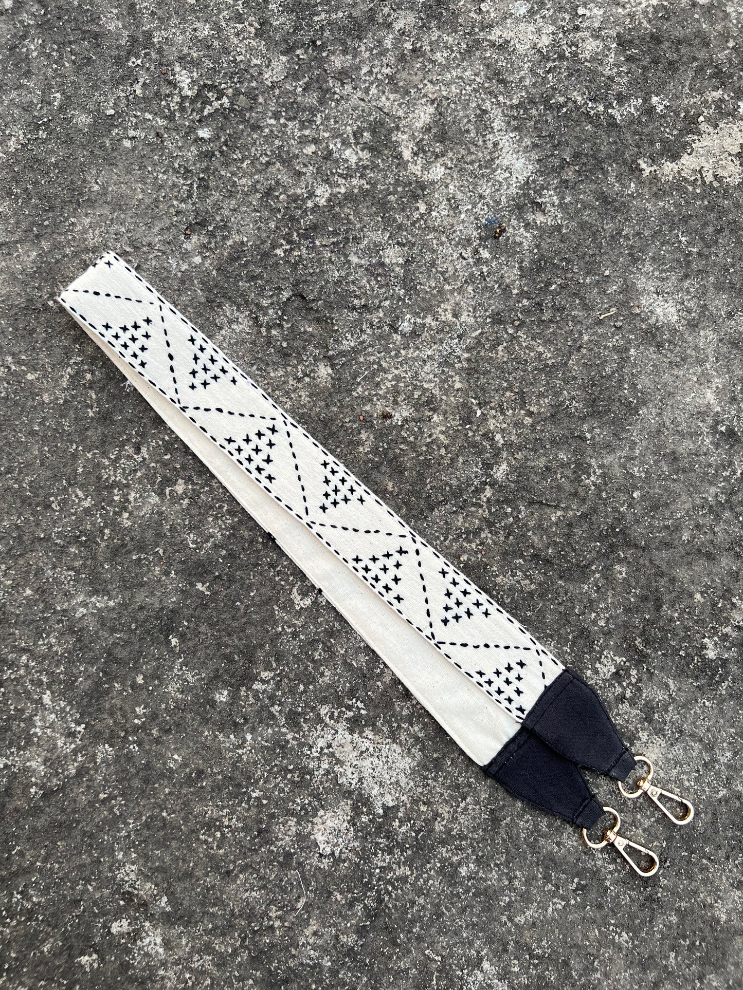 rabari black cross-stitch bag strap belt