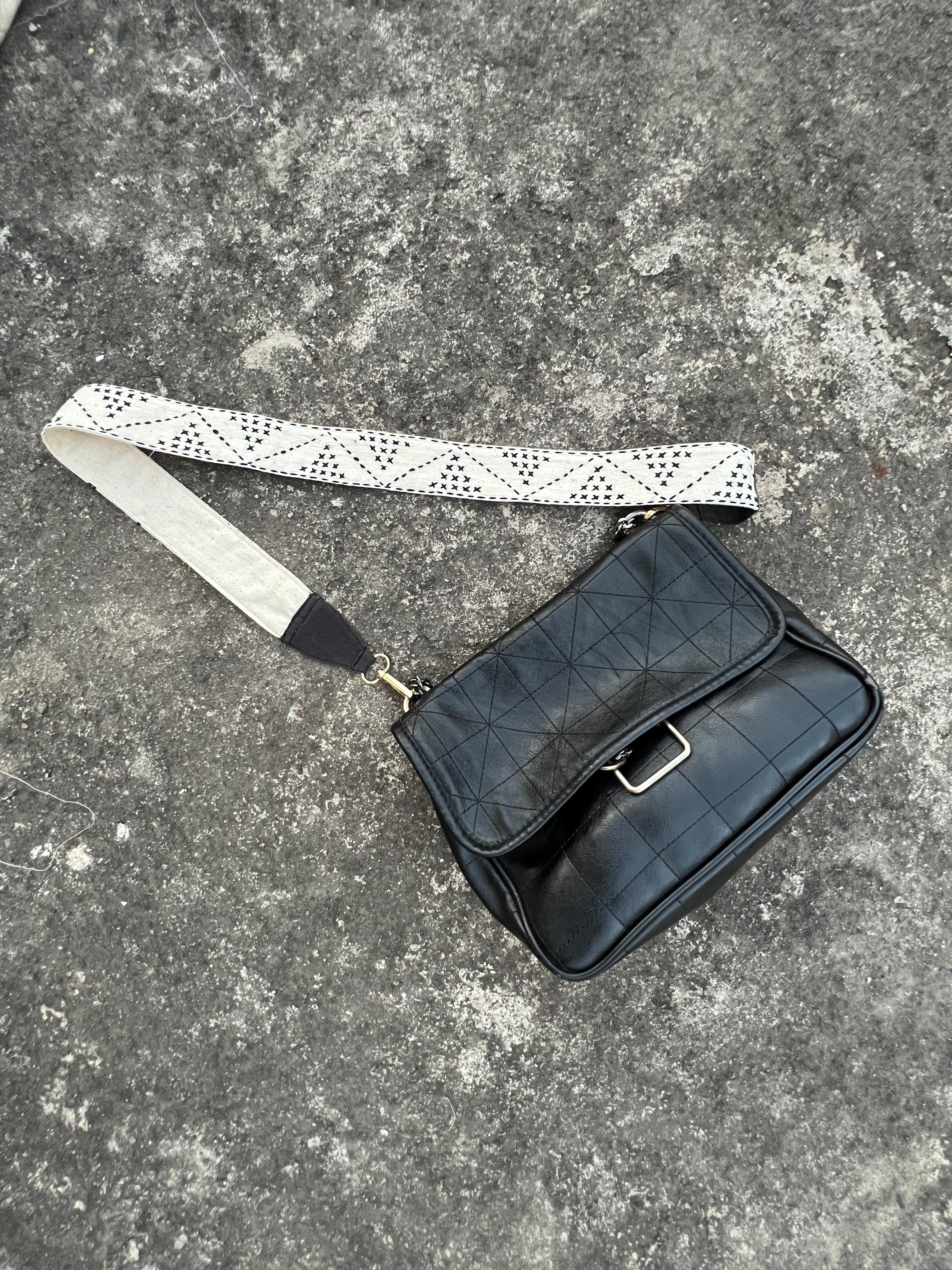 rabari black cross-stitch bag strap belt