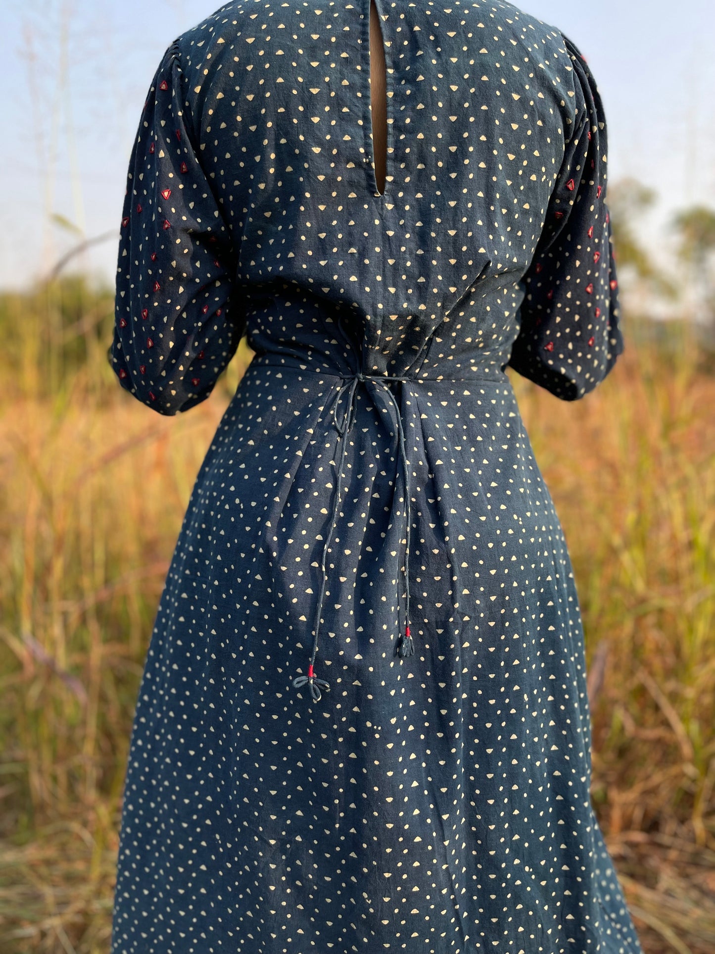 Indigo Ajrakh Square Neck Dress