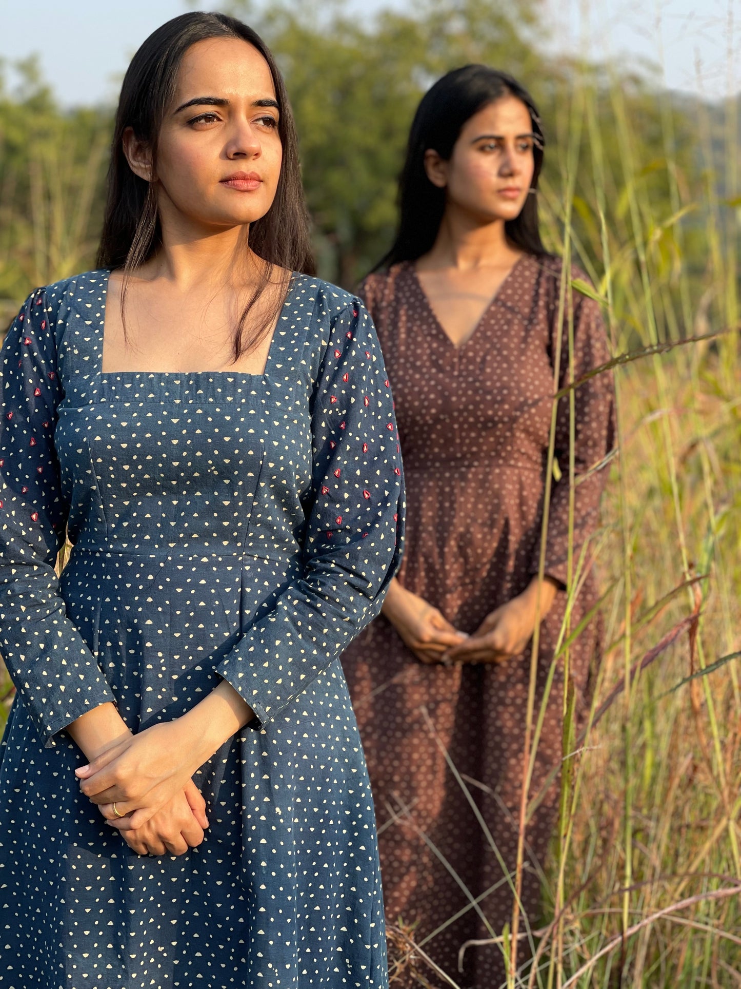 Indigo Ajrakh Square Neck Dress