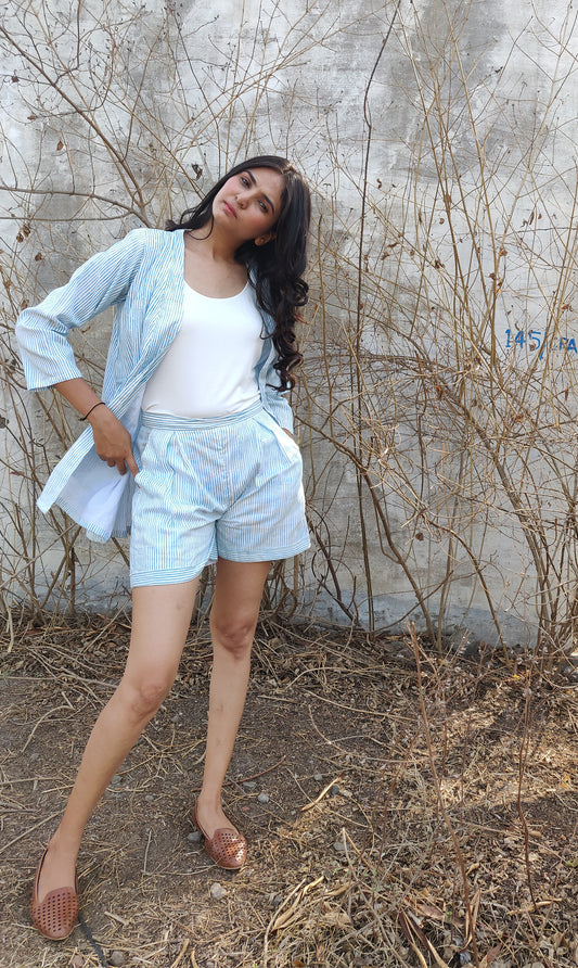 Handblock Printed Stripe Shorts - YESHA SANT