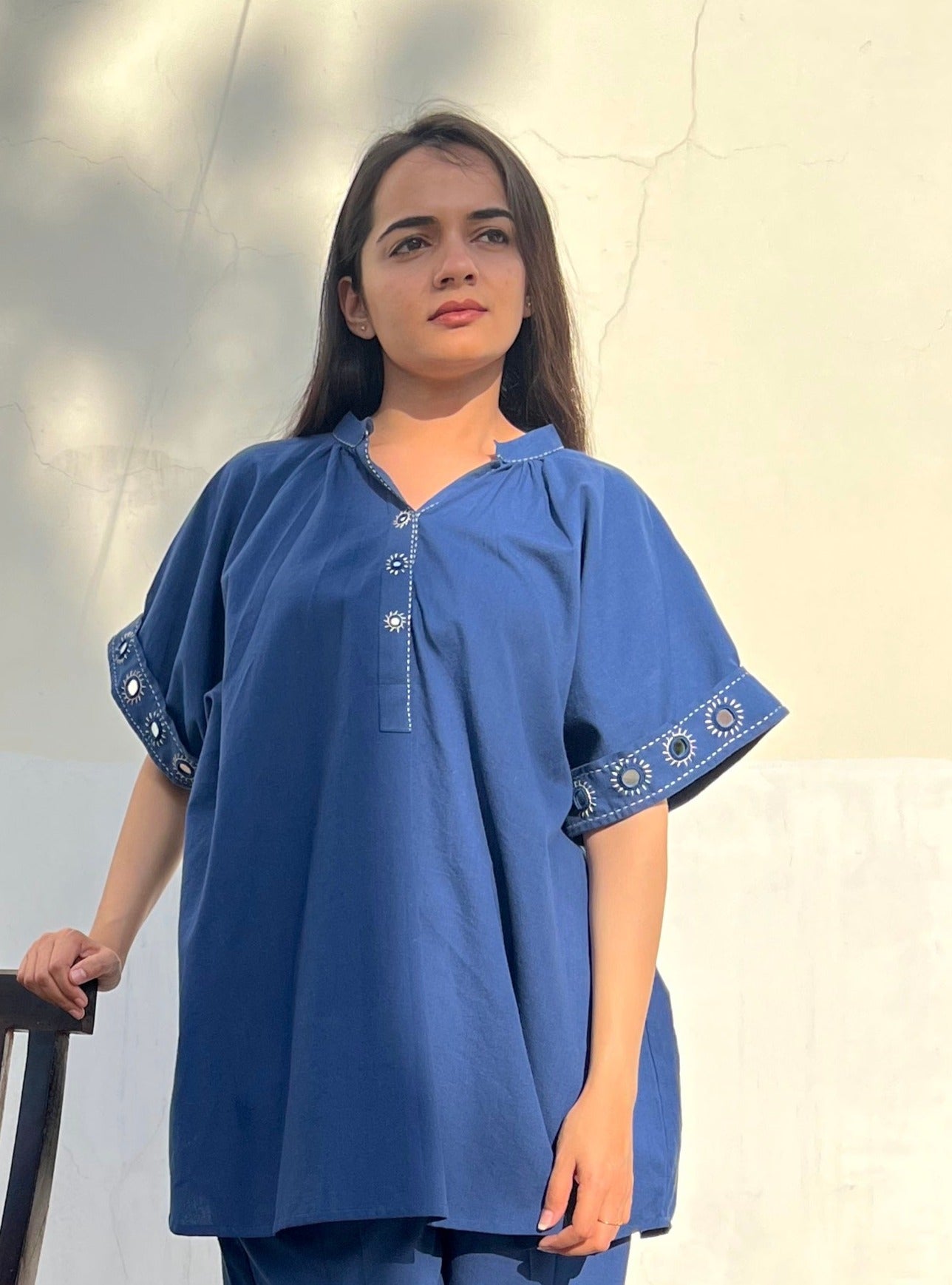 Yellow Handwoven Kala Cotton Mirror Work Kaftan Crop Top by iTokri Casuals