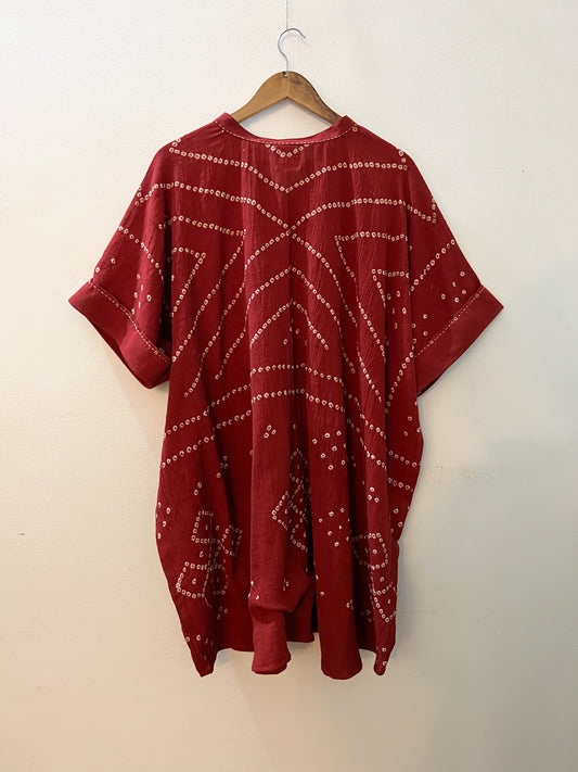 Bandhani Red Kaftan Dress (Free Size)