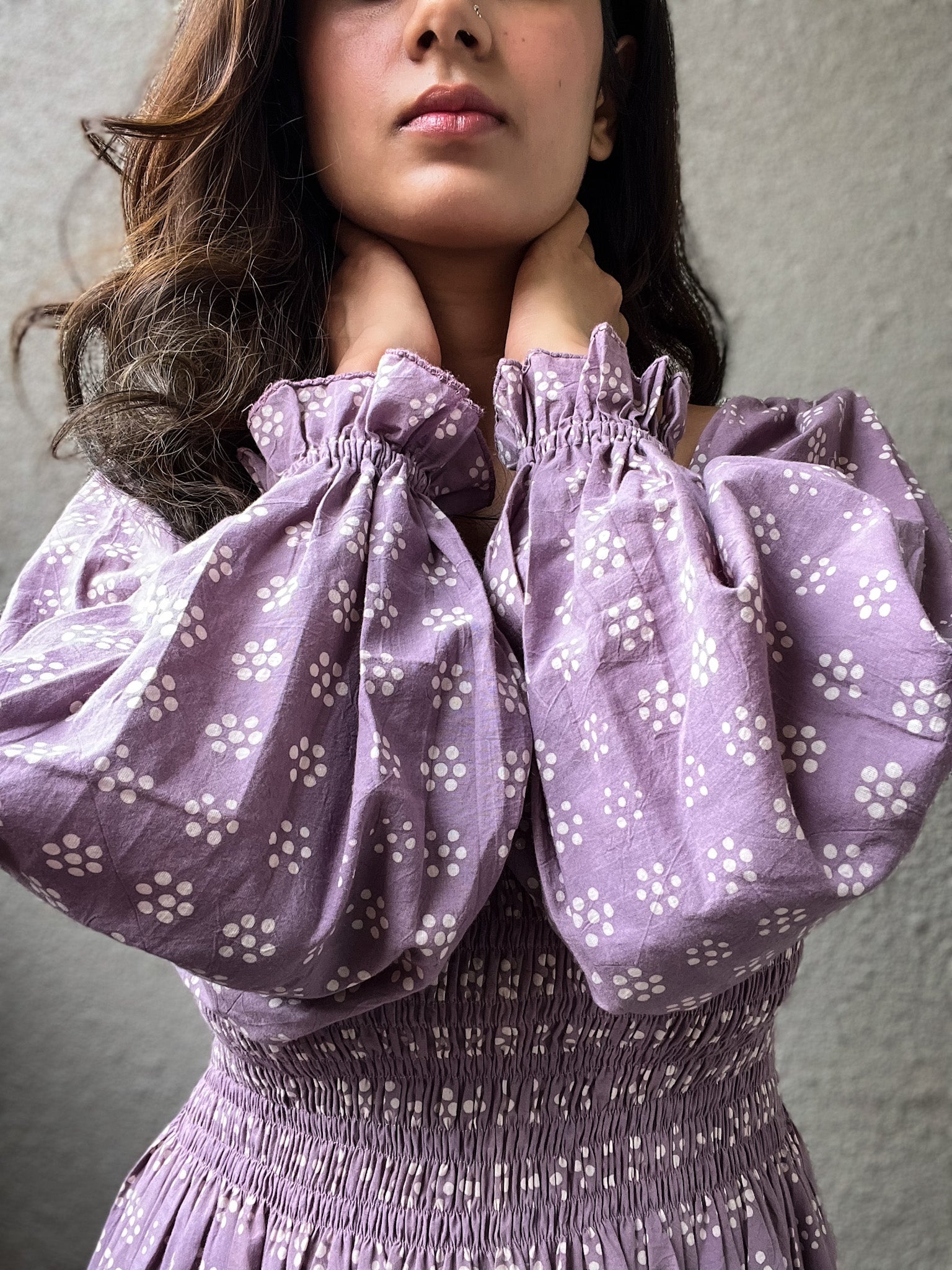 lavender batik square neck dress