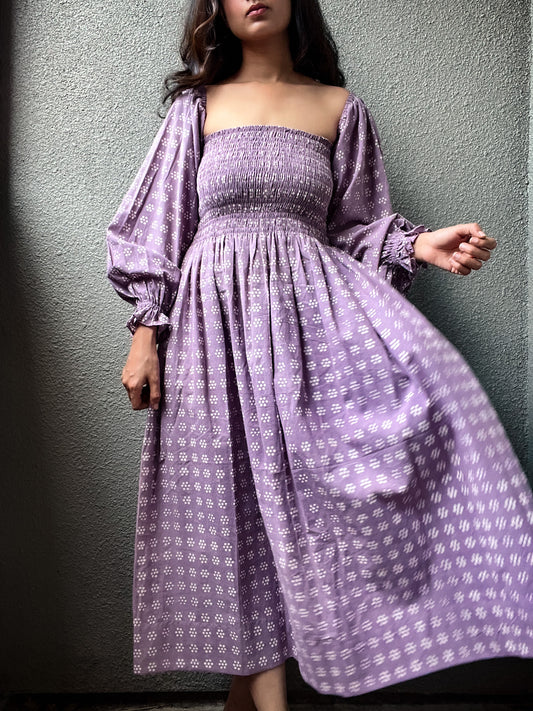 lavender batik square neck dress