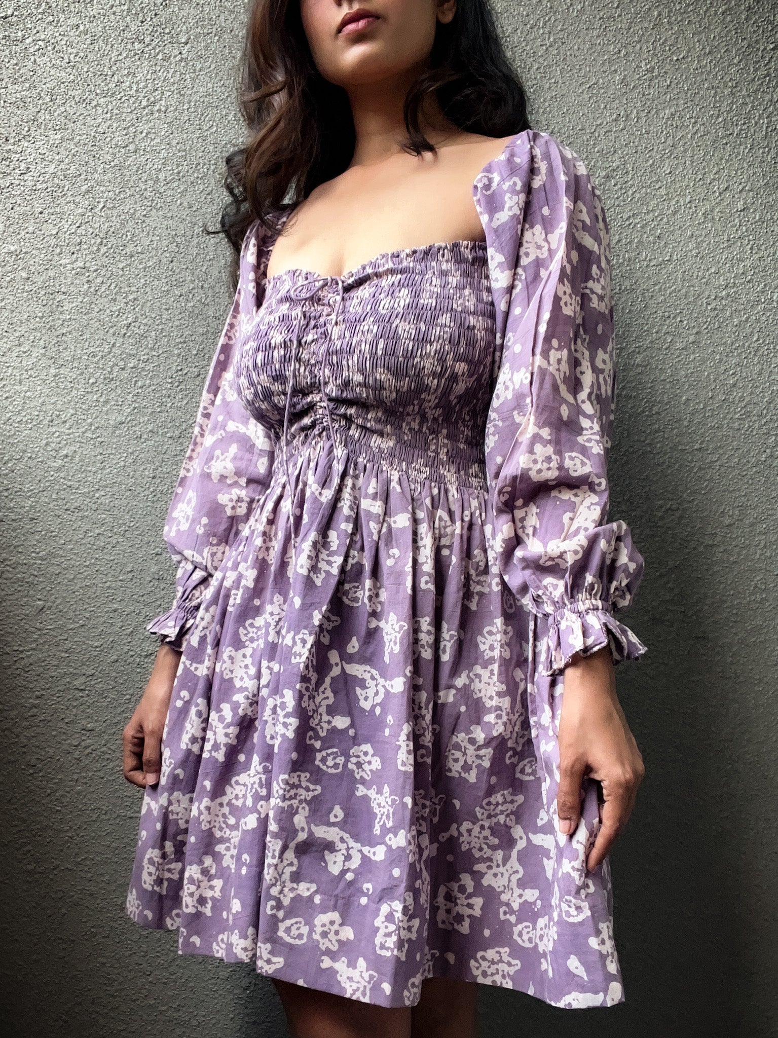 lilac batik square string dress