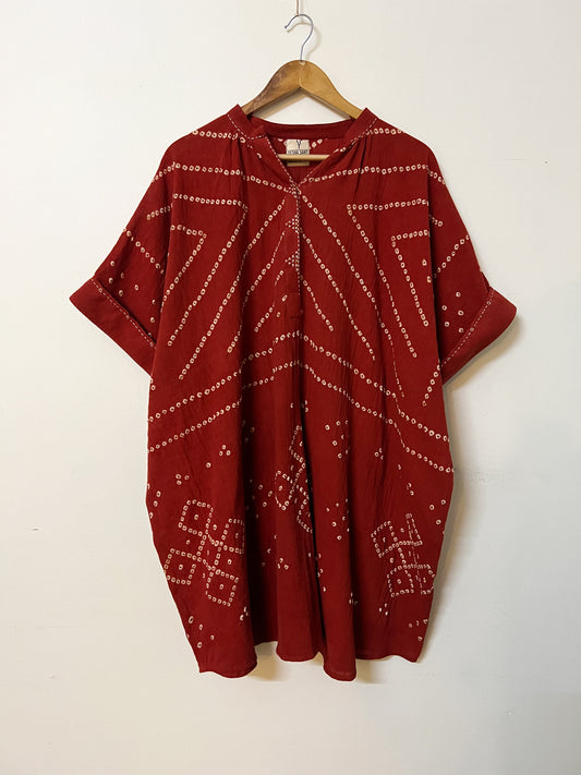 Bandhani Red Kaftan Dress (Free Size)
