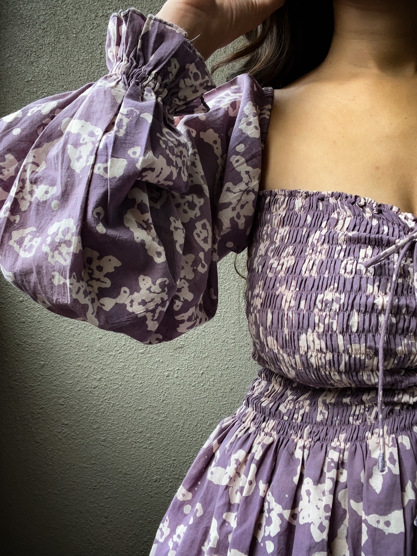 lilac batik square string dress