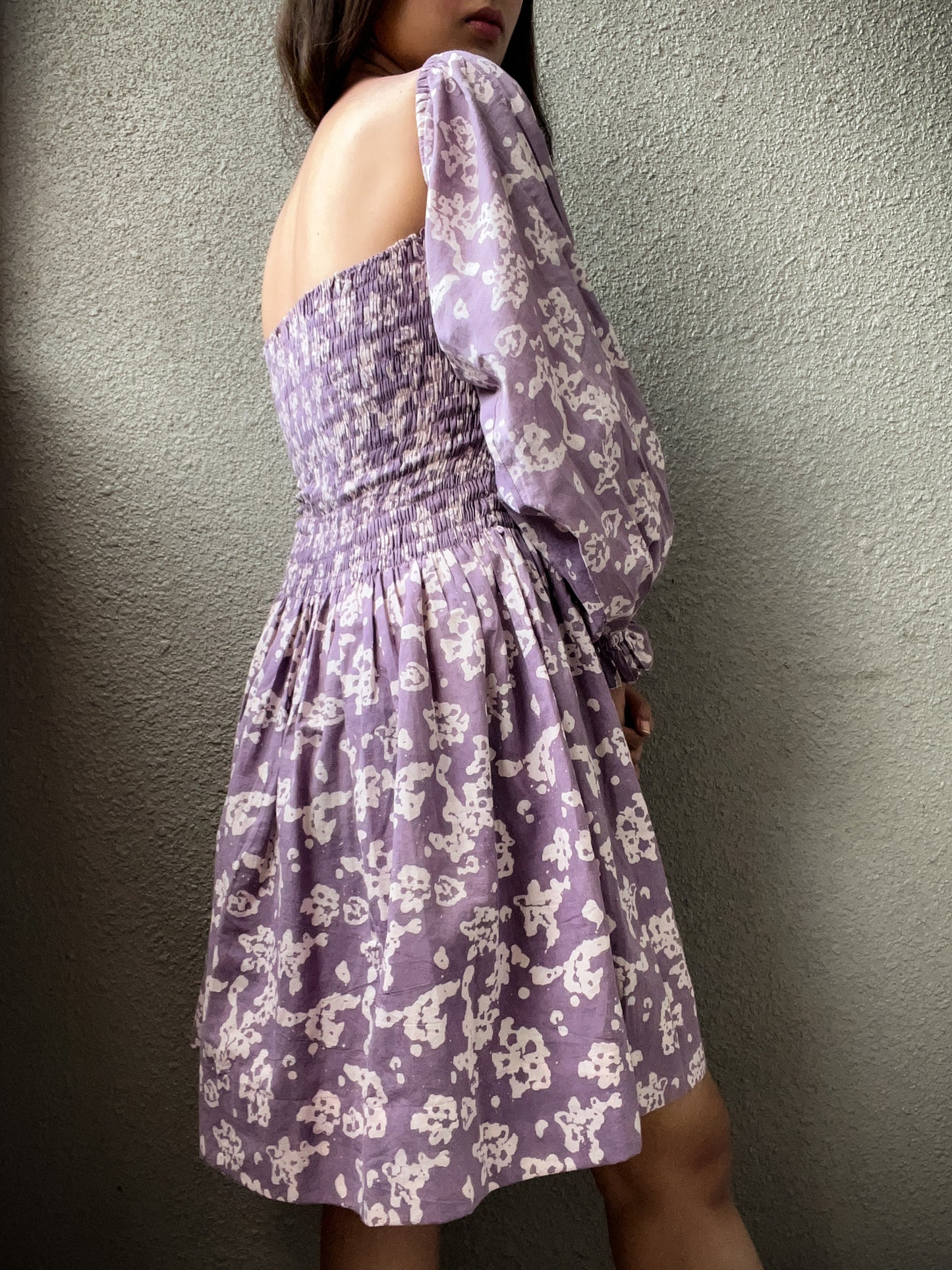 lilac batik square string dress