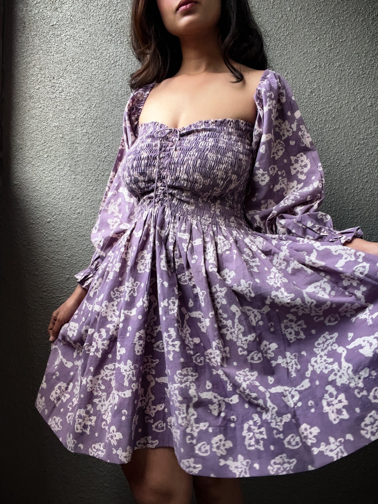 lilac batik square string dress